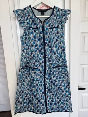 Designer Marc by Marc Jacobs Blue Teal Polka Dot Zip Front Midi Dress Trendy Hip